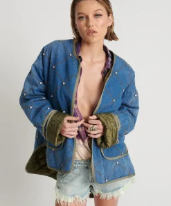 One Teaspoon Jackets & Coats|Bay Blue Quilted Crystal Studded Jacket
