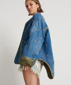 One Teaspoon Jackets & Coats|Bay Blue Quilted Crystal Studded Jacket