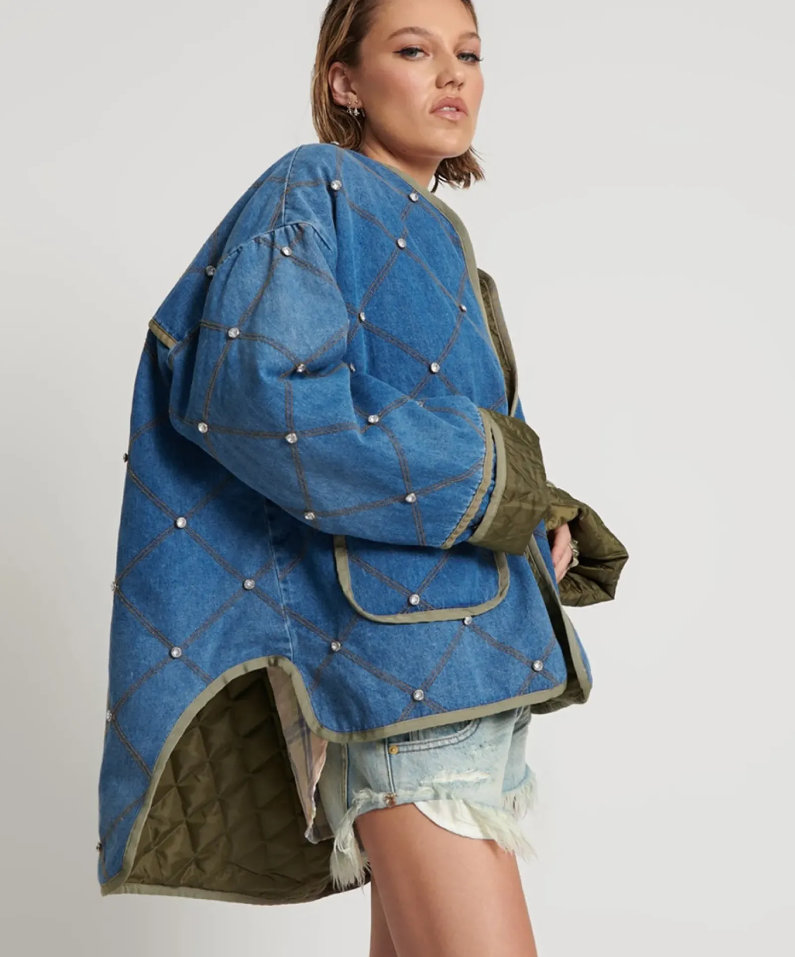 One Teaspoon Jackets & Coats|Bay Blue Quilted Crystal Studded Jacket