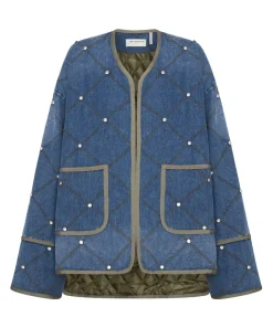 One Teaspoon Jackets & Coats|Bay Blue Quilted Crystal Studded Jacket