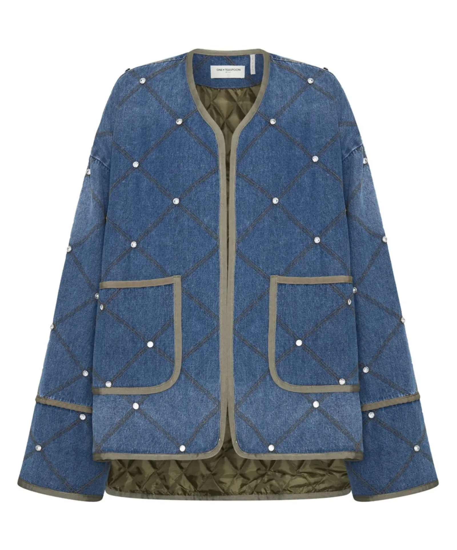 One Teaspoon Jackets & Coats|Bay Blue Quilted Crystal Studded Jacket