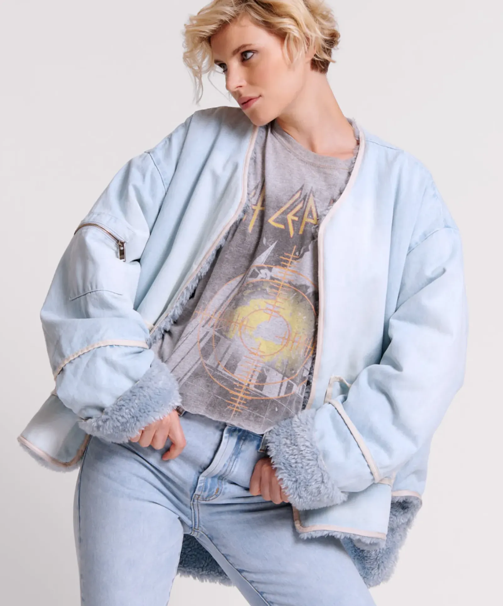One Teaspoon Jackets & Coats|Blue Space Teddy Throwover Denim Jacket