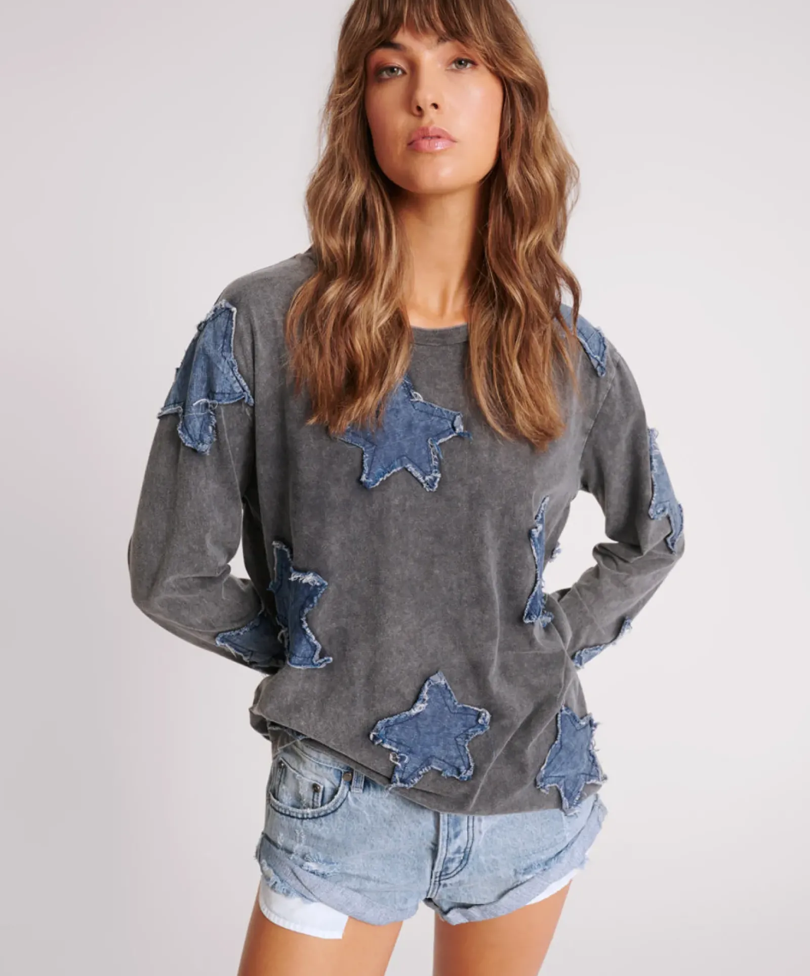 One Teaspoon Tops|Denim Star Boyfriend Longsleeve Tee - Black Acid