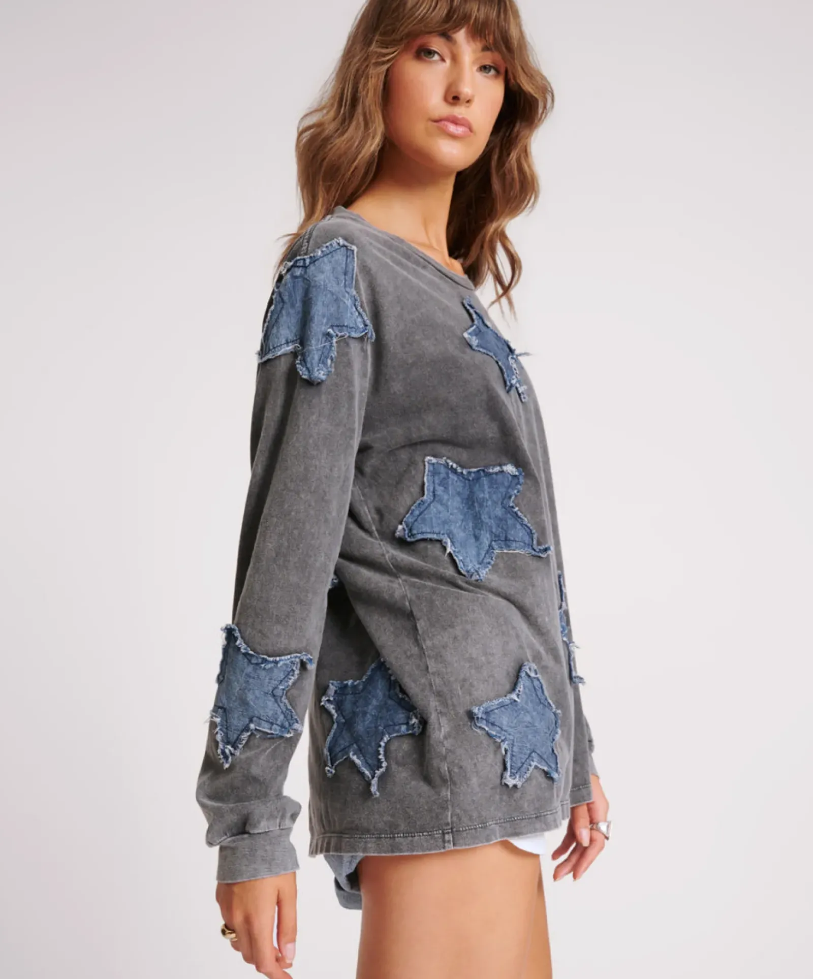 One Teaspoon Tops|Denim Star Boyfriend Longsleeve Tee - Black Acid