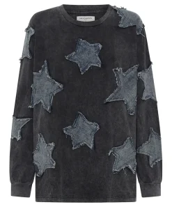 One Teaspoon Tops|Denim Star Boyfriend Longsleeve Tee - Black Acid