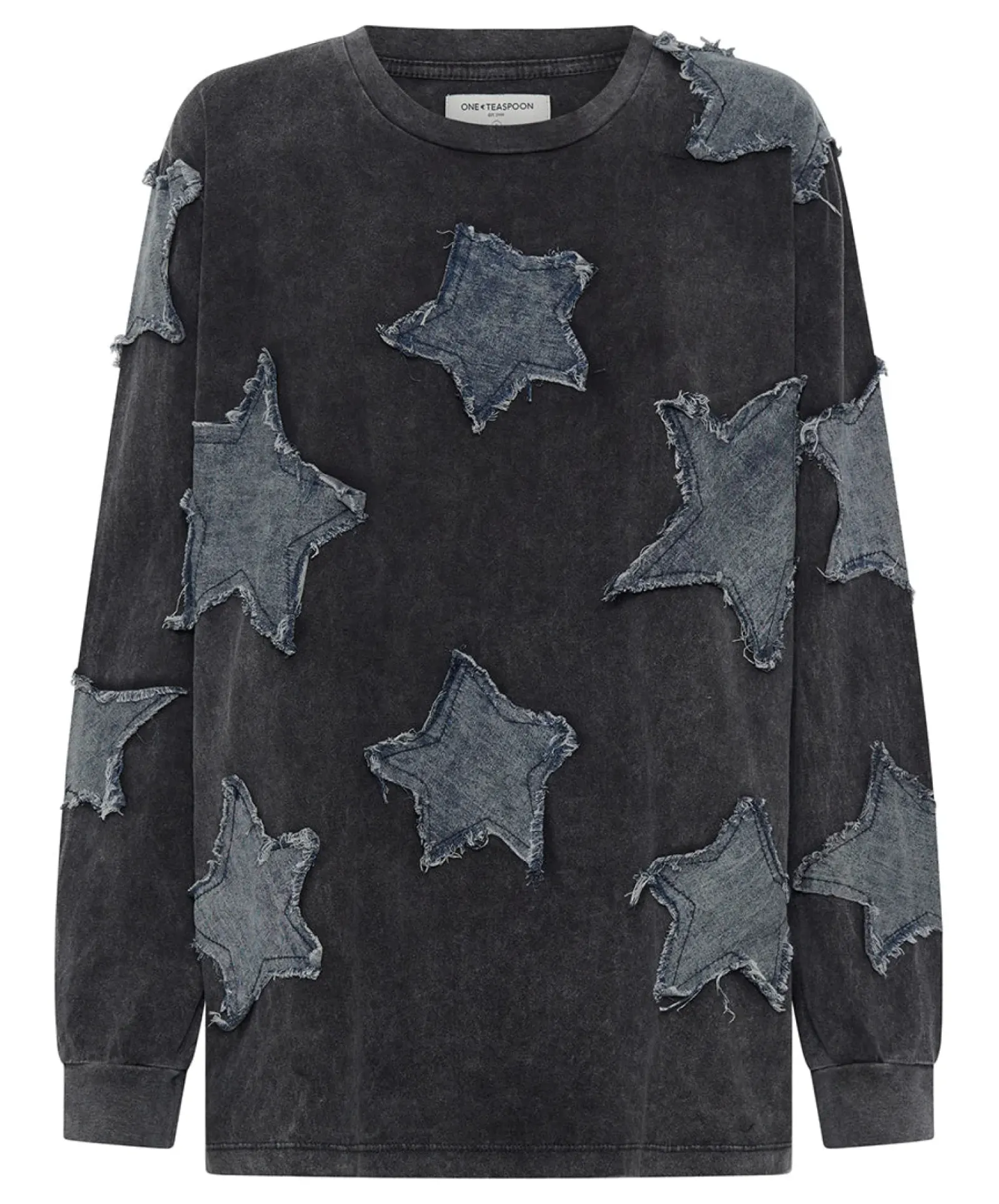 One Teaspoon Tops|Denim Star Boyfriend Longsleeve Tee - Black Acid