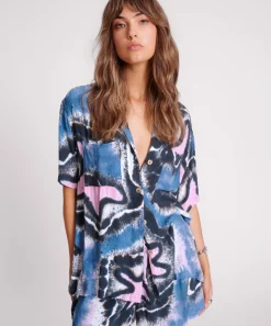 One Teaspoon Tops|Hand Painted Floral Short Sleeve Shirt - Multi
