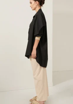 Pol Tops|Lagoon Drape Back Shirt- Black