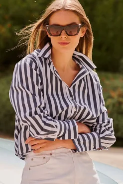 Shirty Clothing Tops|Shirty Elodie Girlfriend Shirt - Navy Wide Stripe