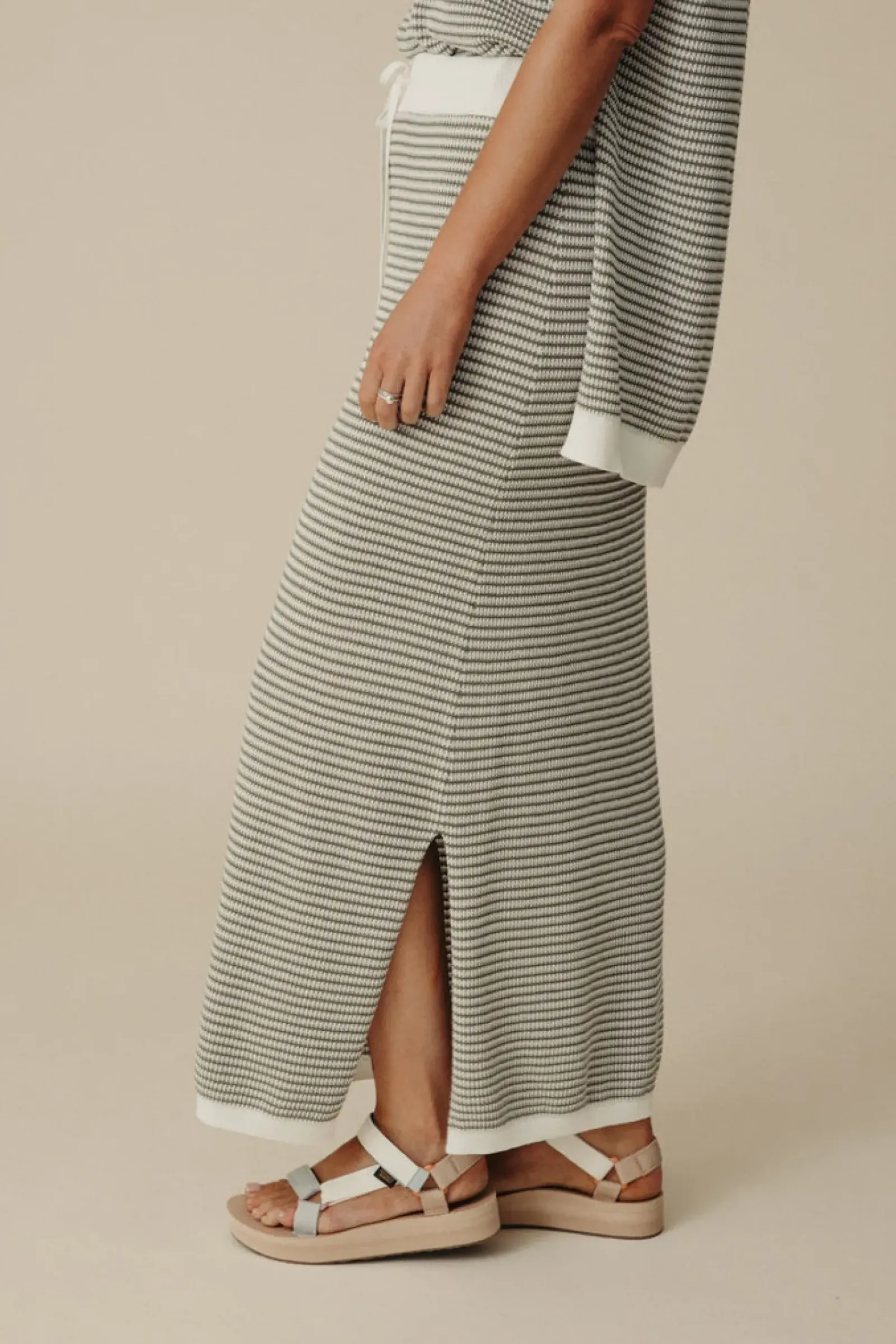Talamaya Skirts|Lattice Knitted Skirt - Dusty Olive & Cream