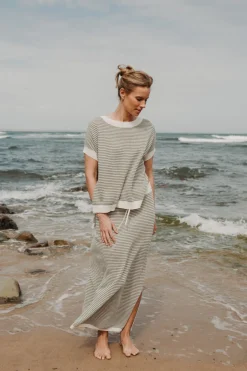 Talamaya Skirts|Lattice Knitted Skirt - Dusty Olive & Cream