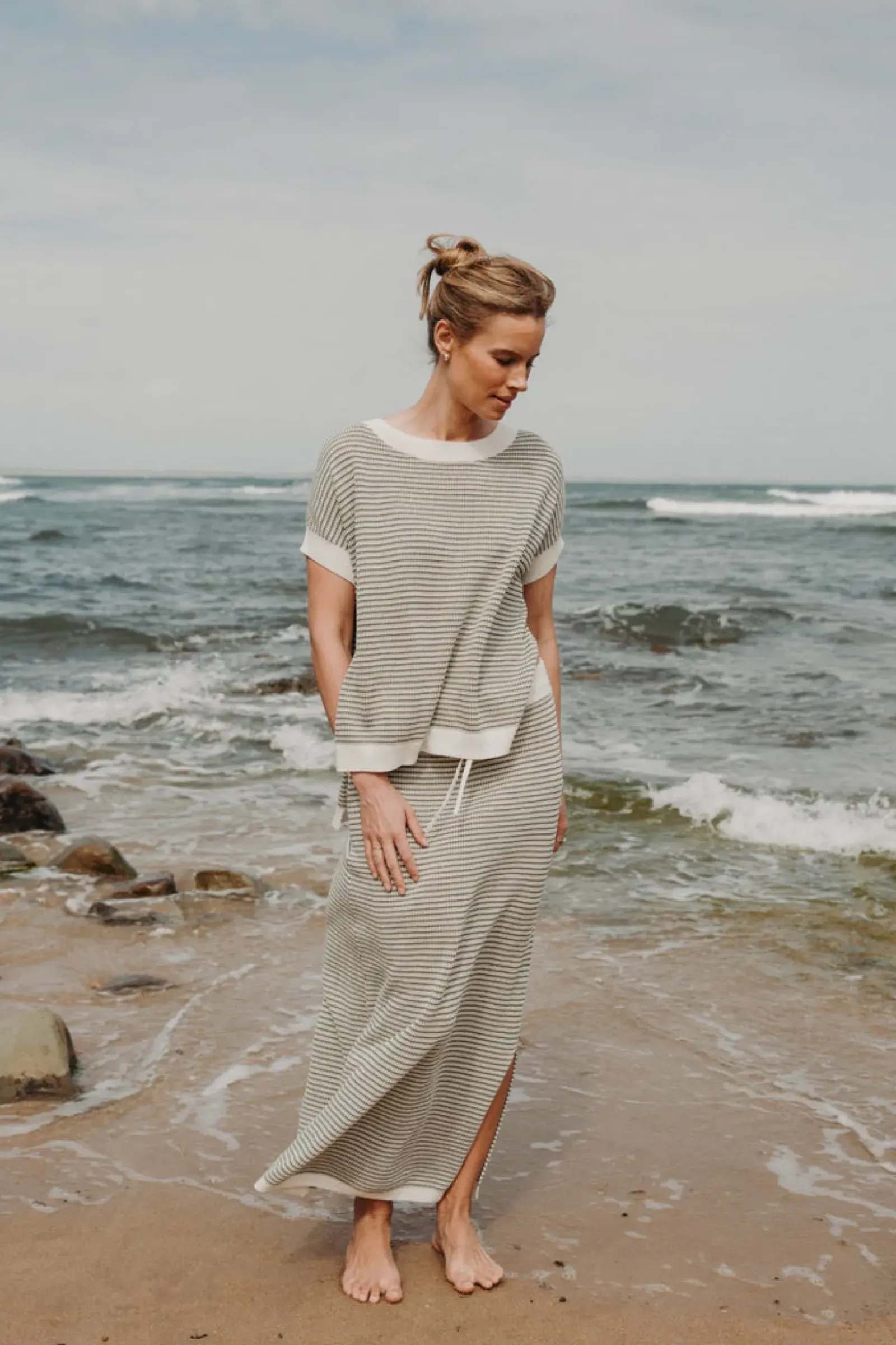 Talamaya Skirts|Lattice Knitted Skirt - Dusty Olive & Cream