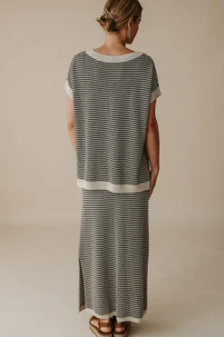 Talamaya Skirts|Lattice Knitted Skirt - Washed Black & Soft Gold