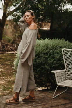 Talamaya Pants|Retreat Cotton Twist Pant - Dusty Olive & White