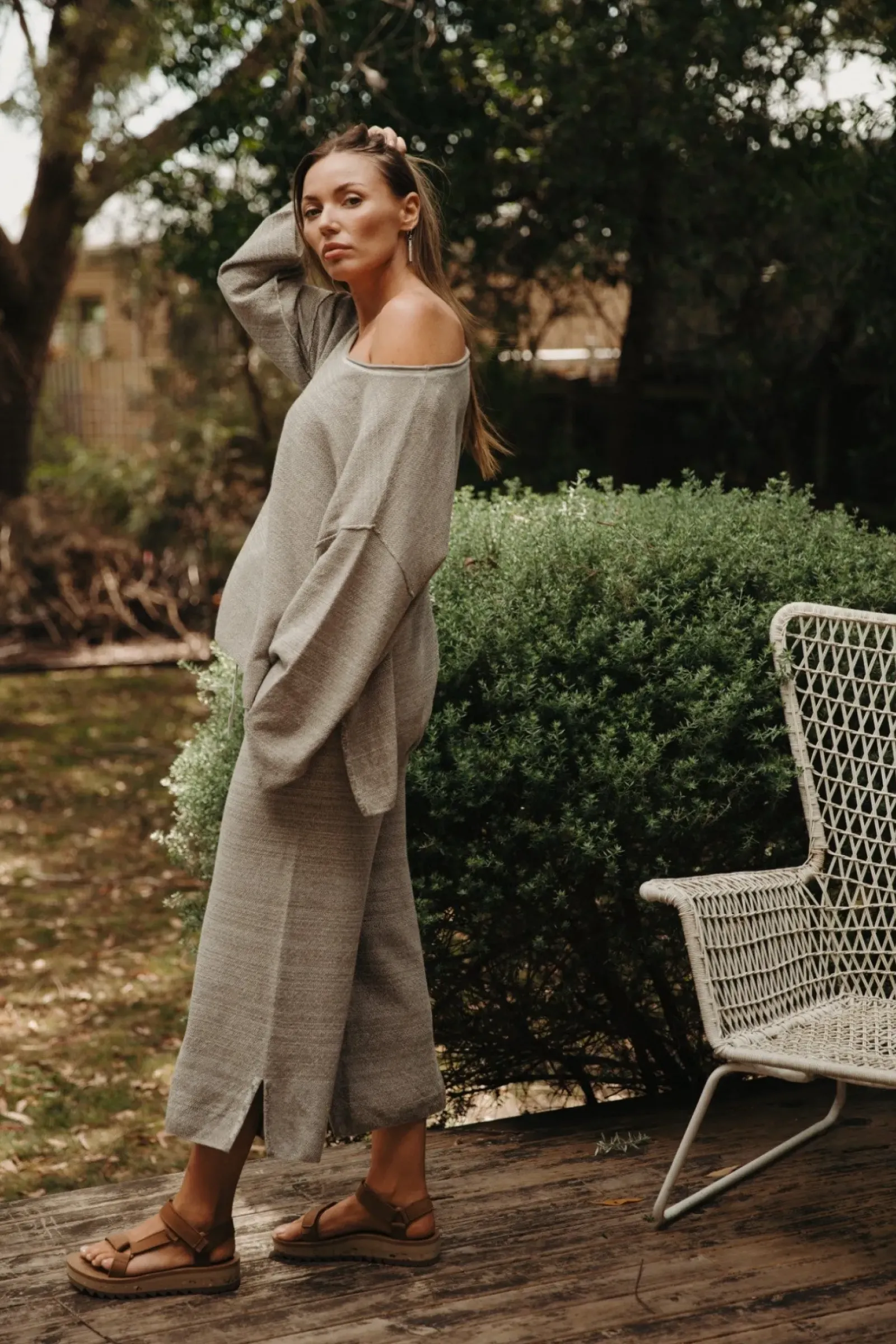 Talamaya Pants|Retreat Cotton Twist Pant - Dusty Olive & White