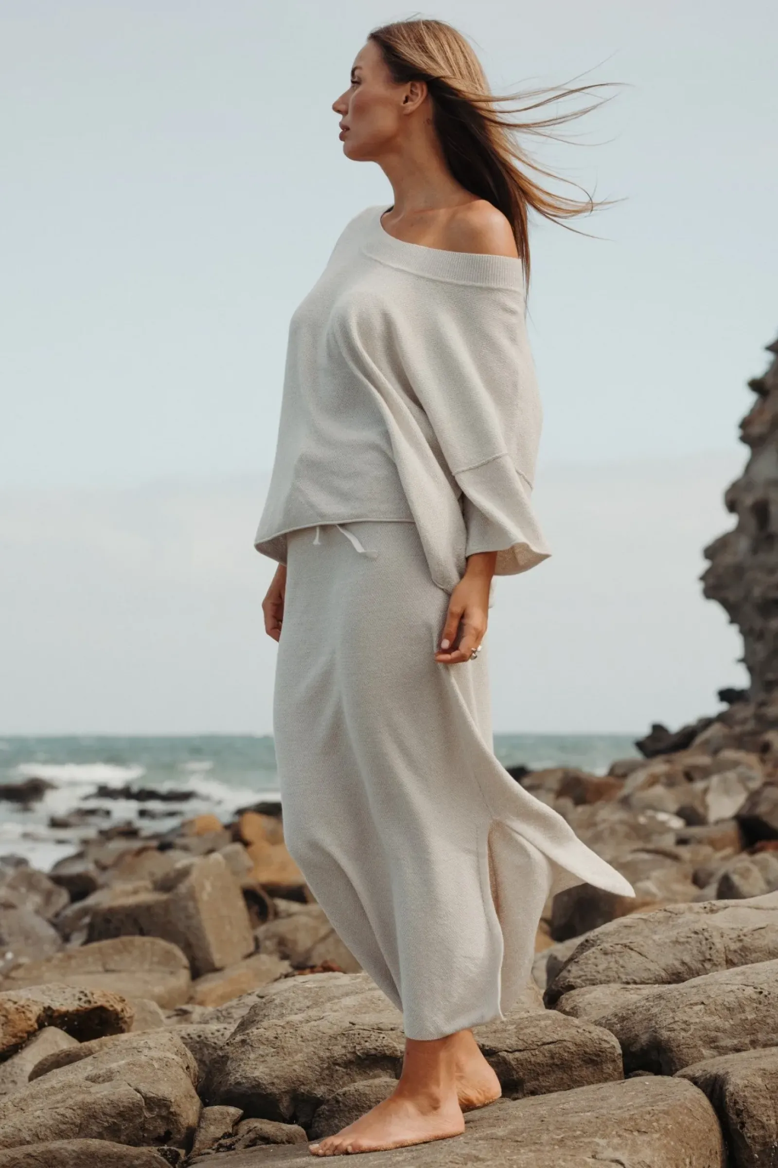 Talamaya Skirts|Retreat Cotton Twist Skirt - Silver & White