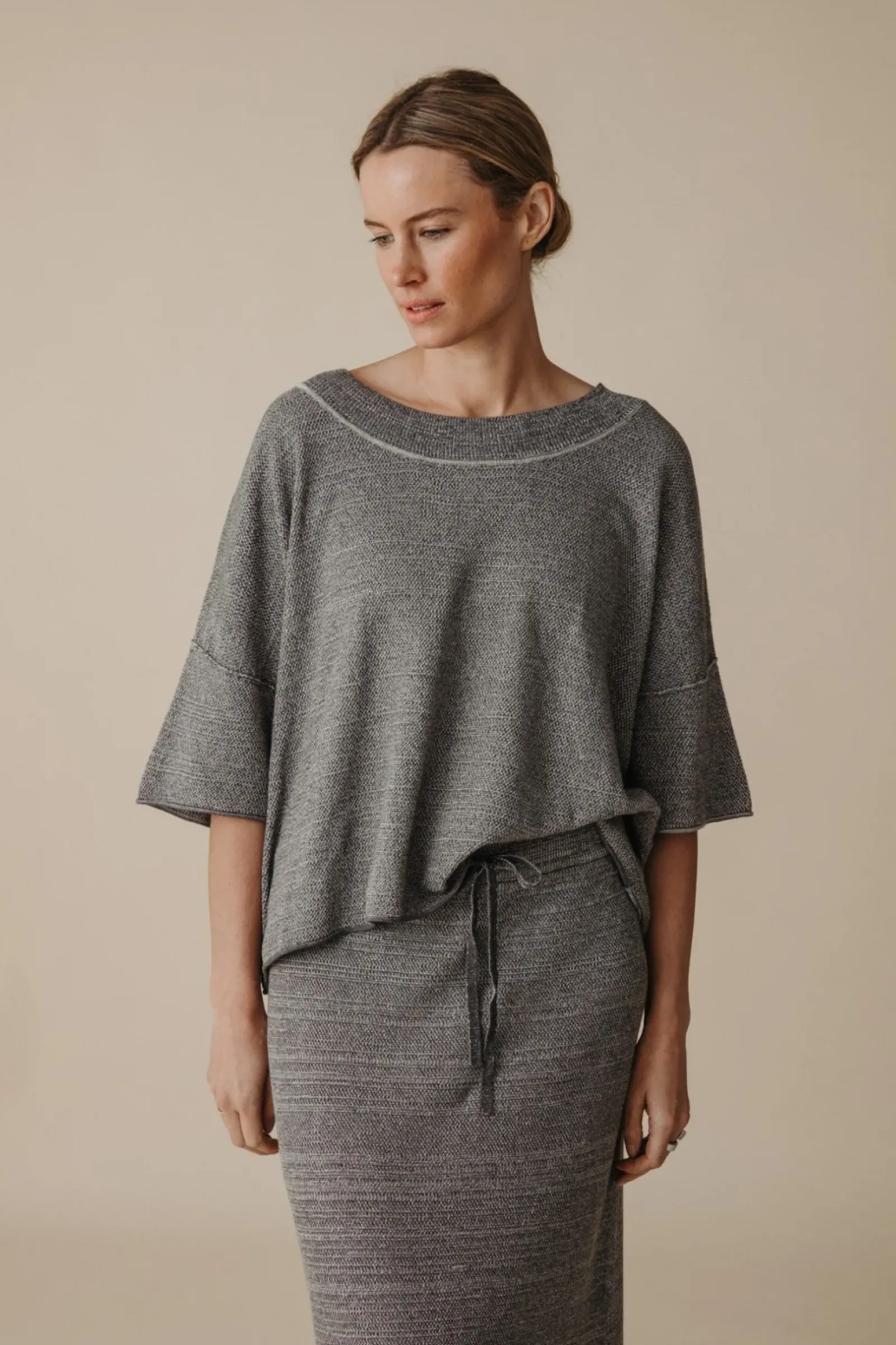 Talamaya Tops|Retreat Cotton Twist Tee Pullover - Washed Black & Silver