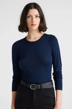 Toorallie Tops|Knitwear|Crew Merino Tee - Navy